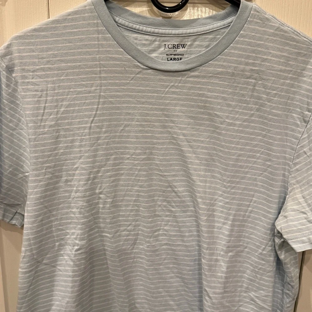 J. Crew Soft Blue Striped Tee. Size slim washed large